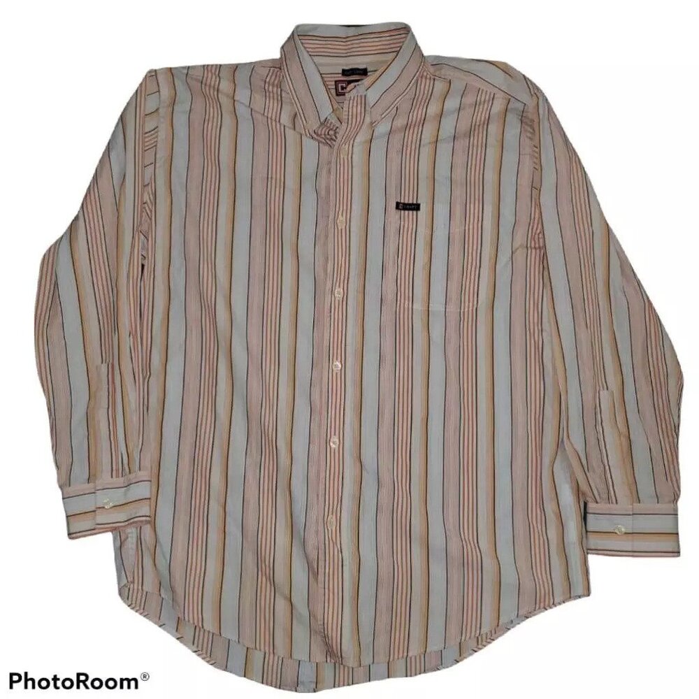 Chaps Mens Button Down Shirt Multicolor Stripe Long Sleeve Pocket Vintage Large